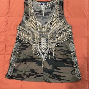Johnny Was Embroidered Camouflage Tank Top